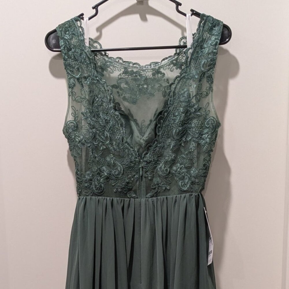 Azazie Green Lace Bodice Chiffon Gown with Side Slit - Picture 9 of 10